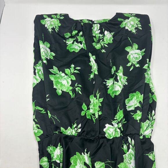 Asos Design Dress Women's 4 Black Green Floral‎ Sleeveless Satin Midi Dress - Picture 3 of 7